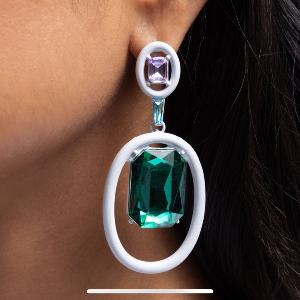 Elegant Green And Purple Gemstone Earrings 8$